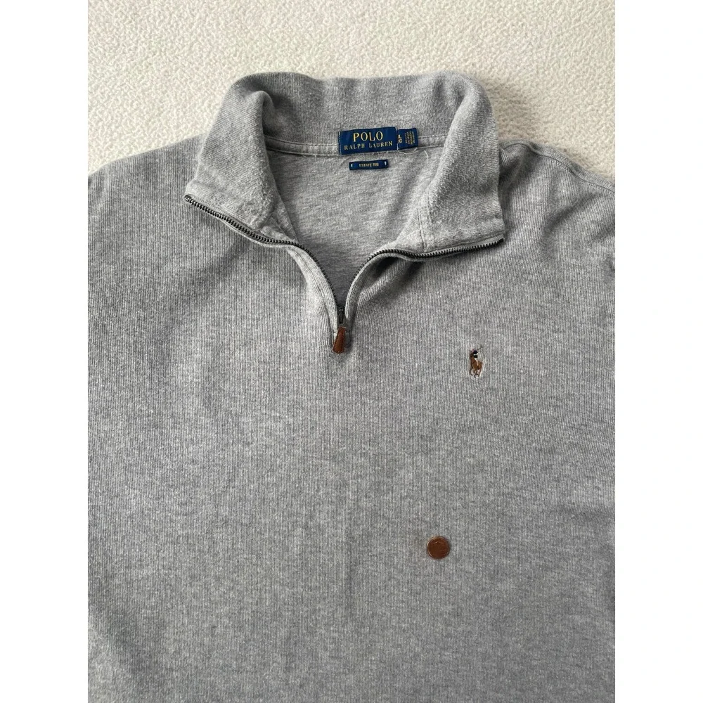 Polo Ralph Lauren Mens Extra Large Quarter Zip Pullover Grey Estate Rib Sweater